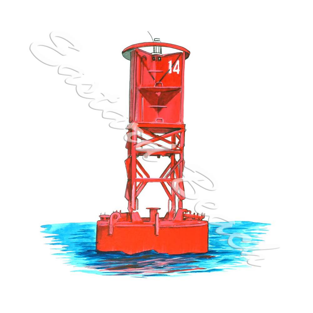 Red 14 Floating Buoy - Printed Vinyl Decal - Click Image to Close