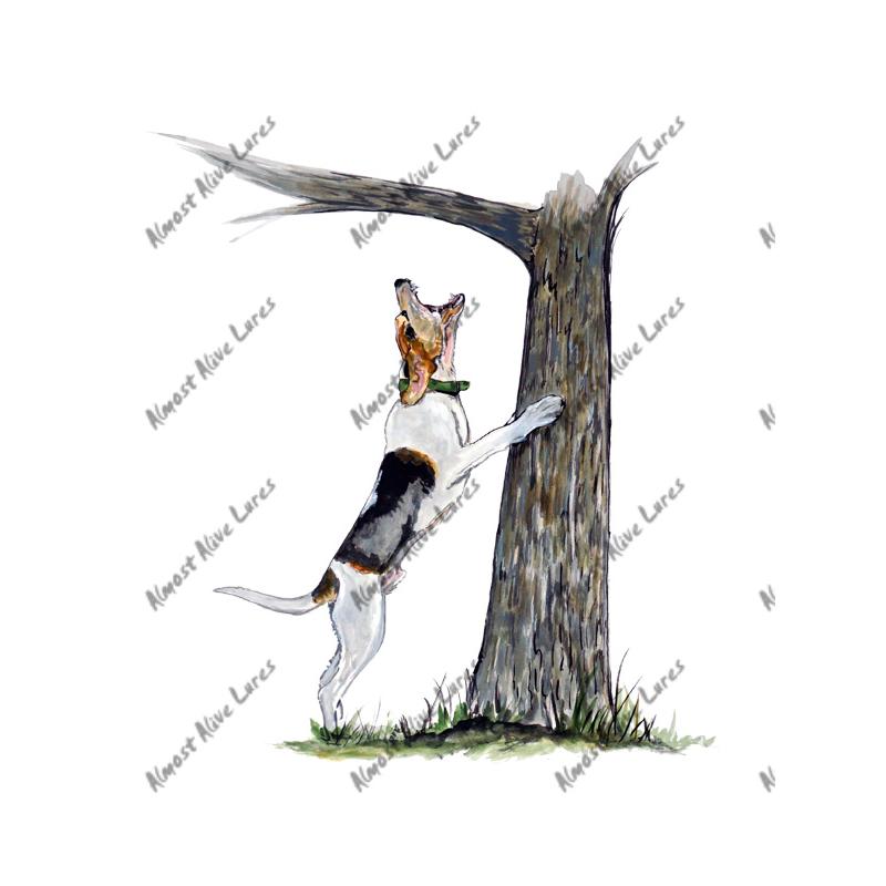 Fox Hound barking up tree - Printed Vinyl Decal