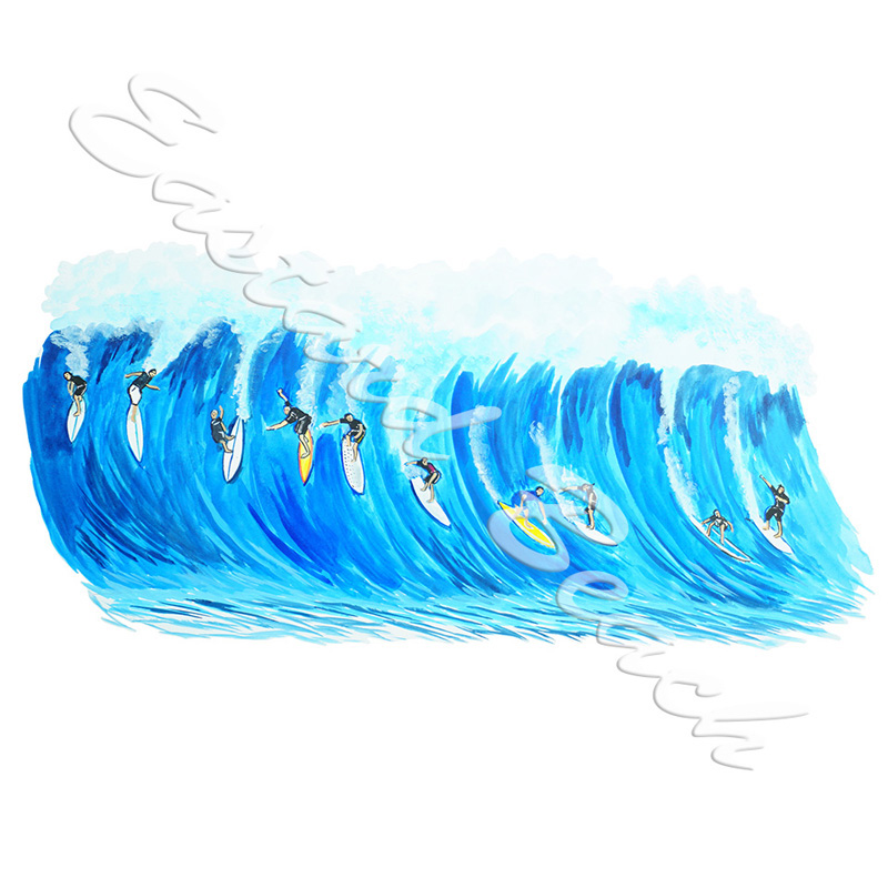 Big Wave Surfers Riding a Wave - Click Image to Close