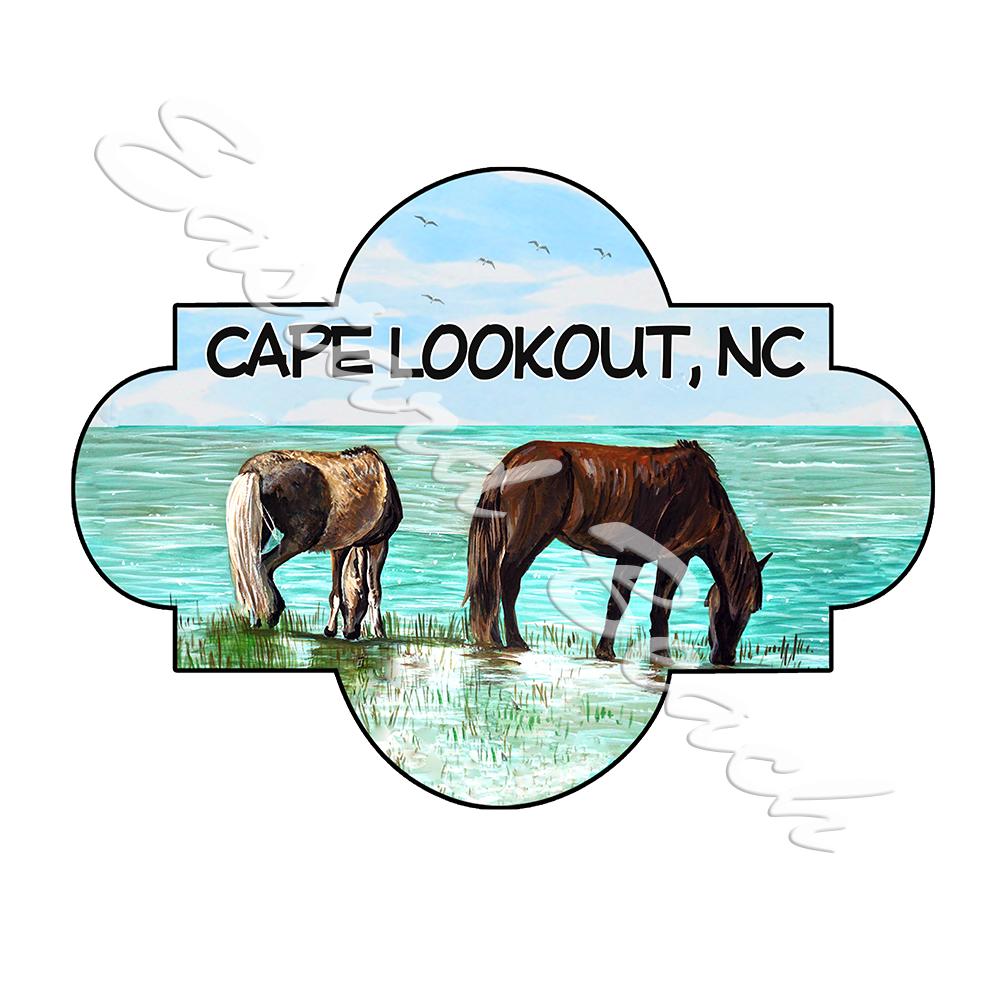 Cape Lookout - Horses Scene - Click Image to Close
