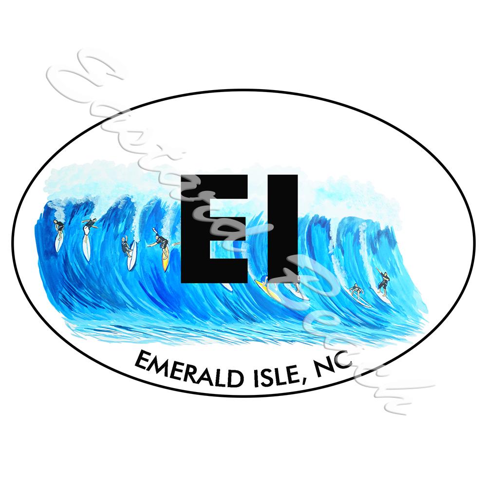 EI - Emerald Isle Surfing - Printed Vinyl Decal - Click Image to Close