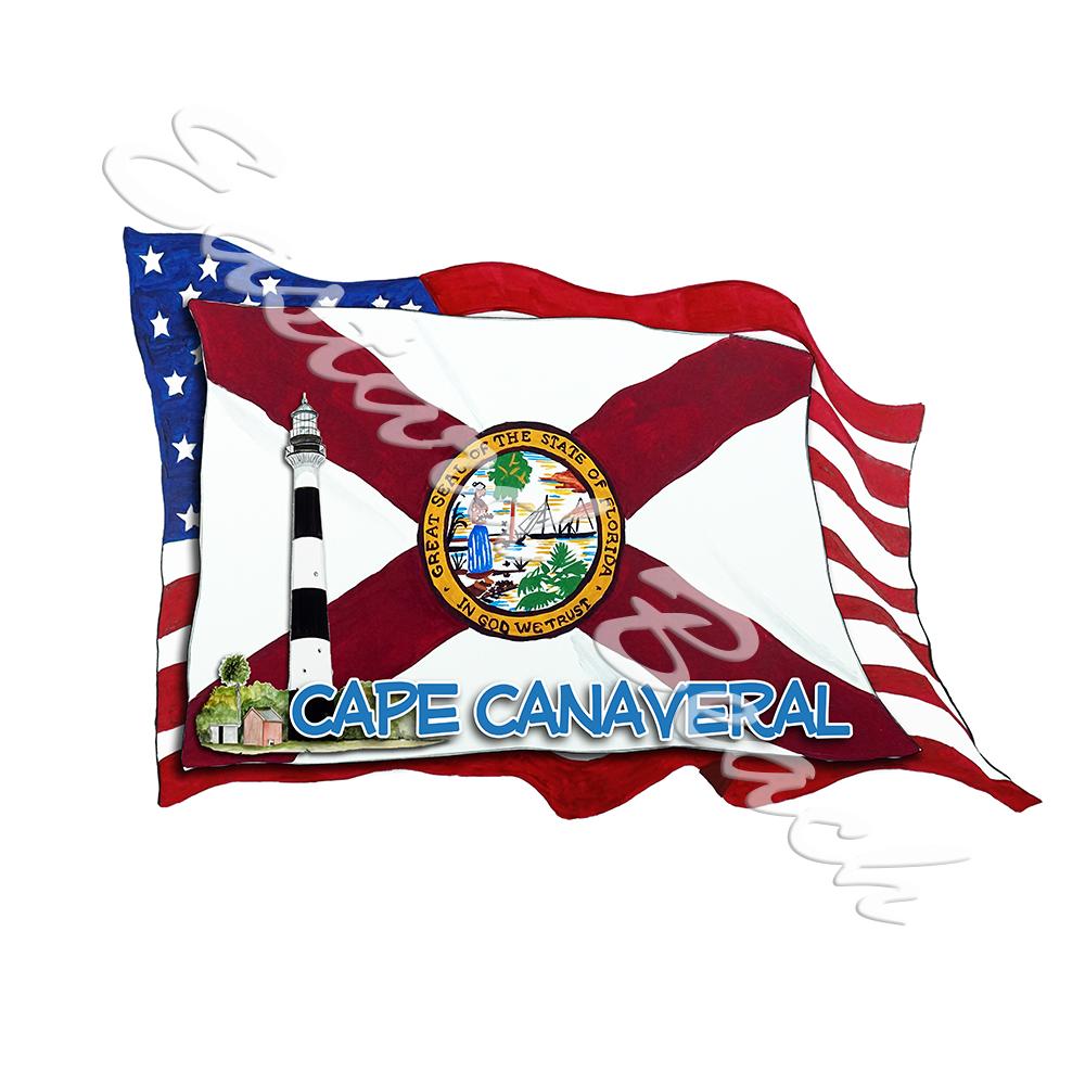USA/FL Flags w/ Lighthouse- Cape Canaveral - Click Image to Close