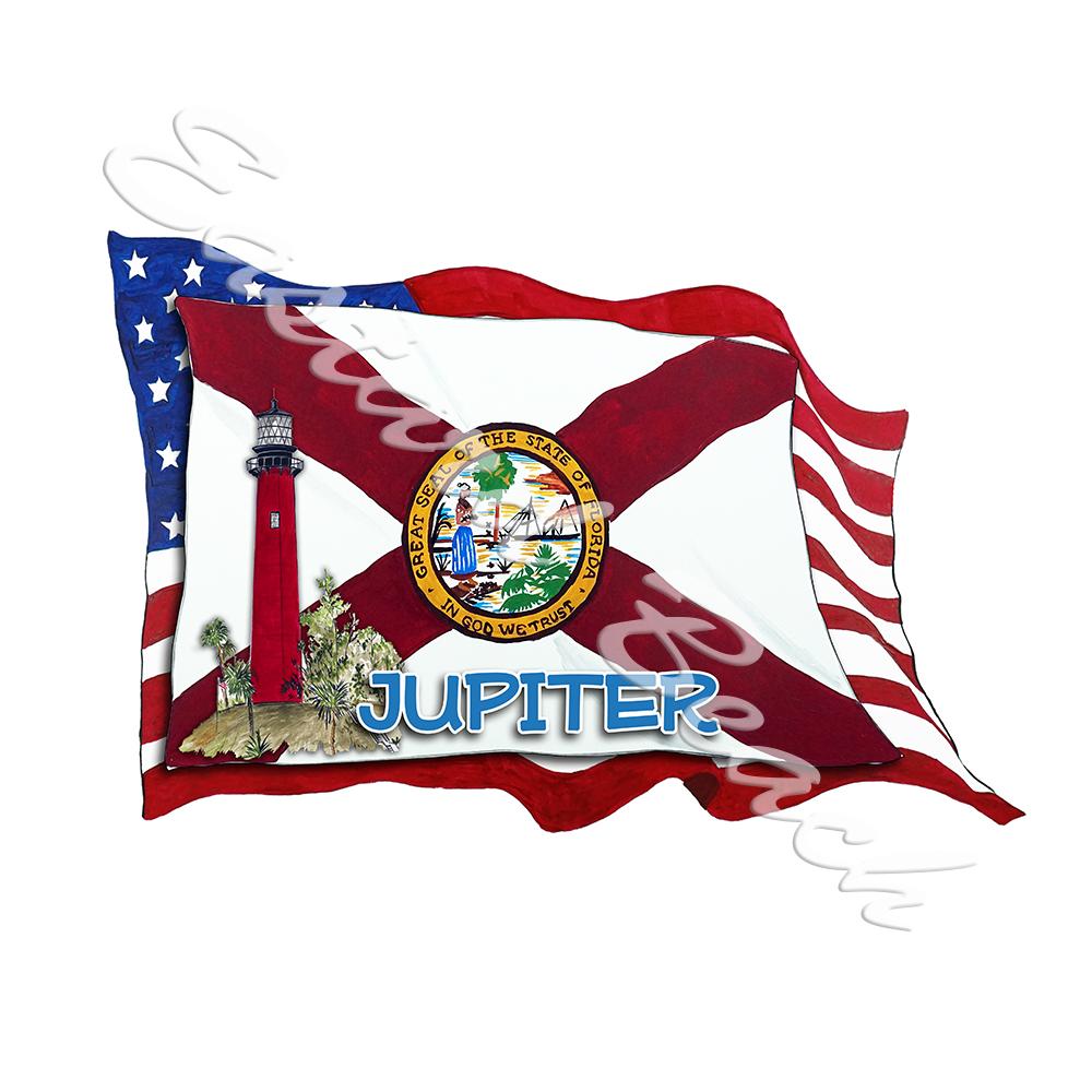 USA/FL Flags w/ Lighthouse- Jupiter Inlet