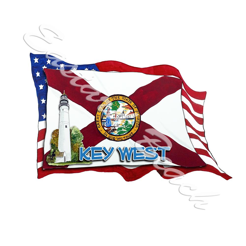 USA/FL Flags w/ Lighthouse- Key West - Click Image to Close