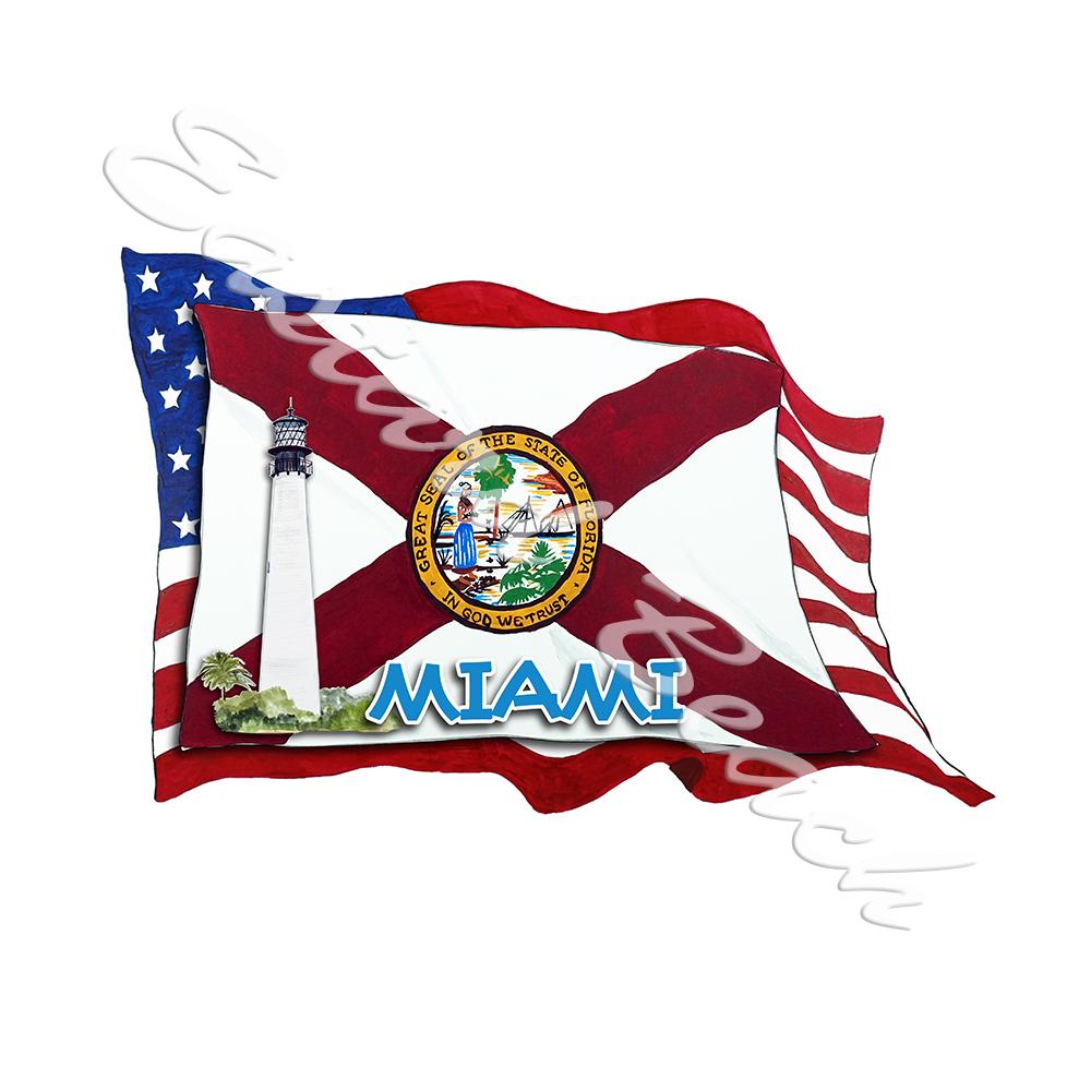 USA/FL Flags w/ Lighthouse- Miami - Click Image to Close