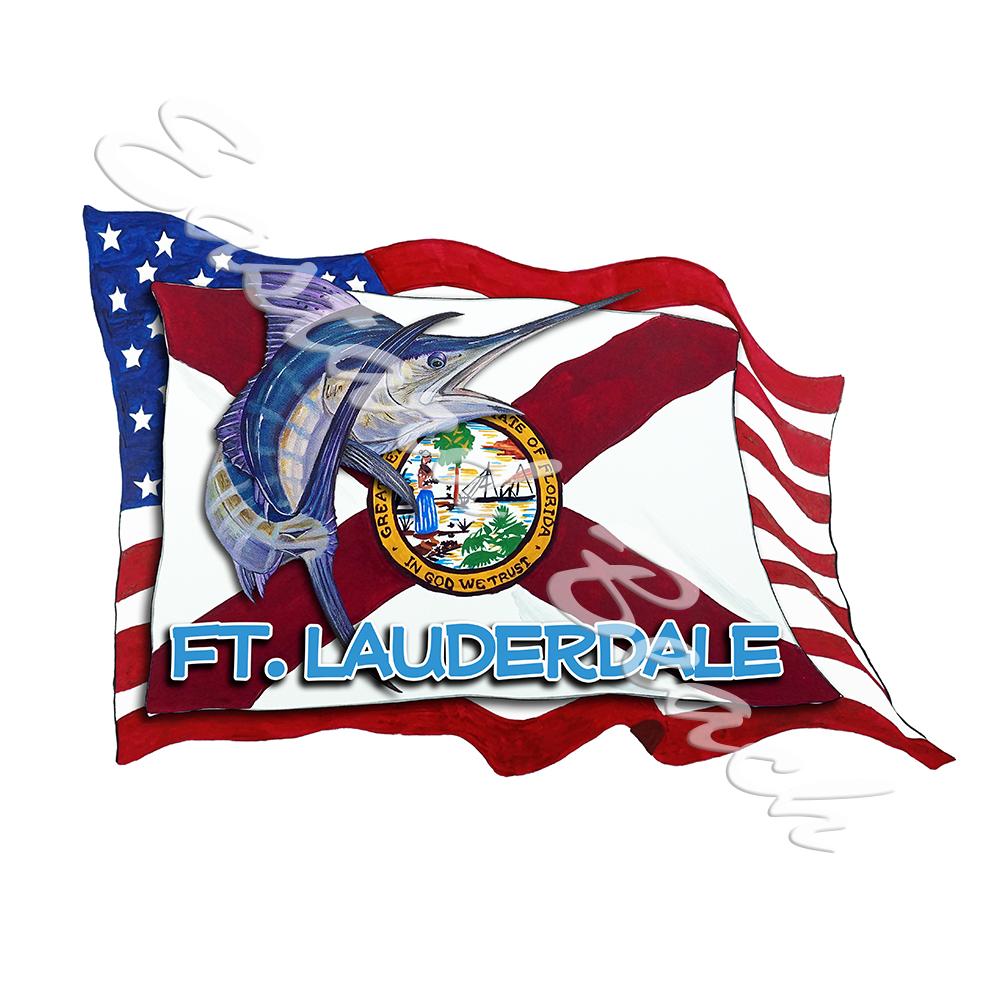 USA/FL Flags w/ Marlin - Ft. Lauderale