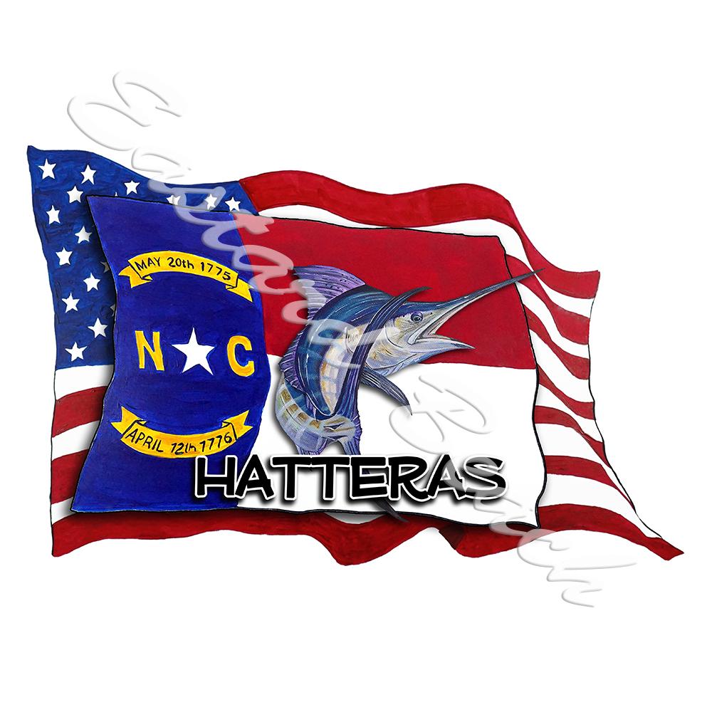 USA/NC Flags w/ Marlin - Hatteras - Click Image to Close
