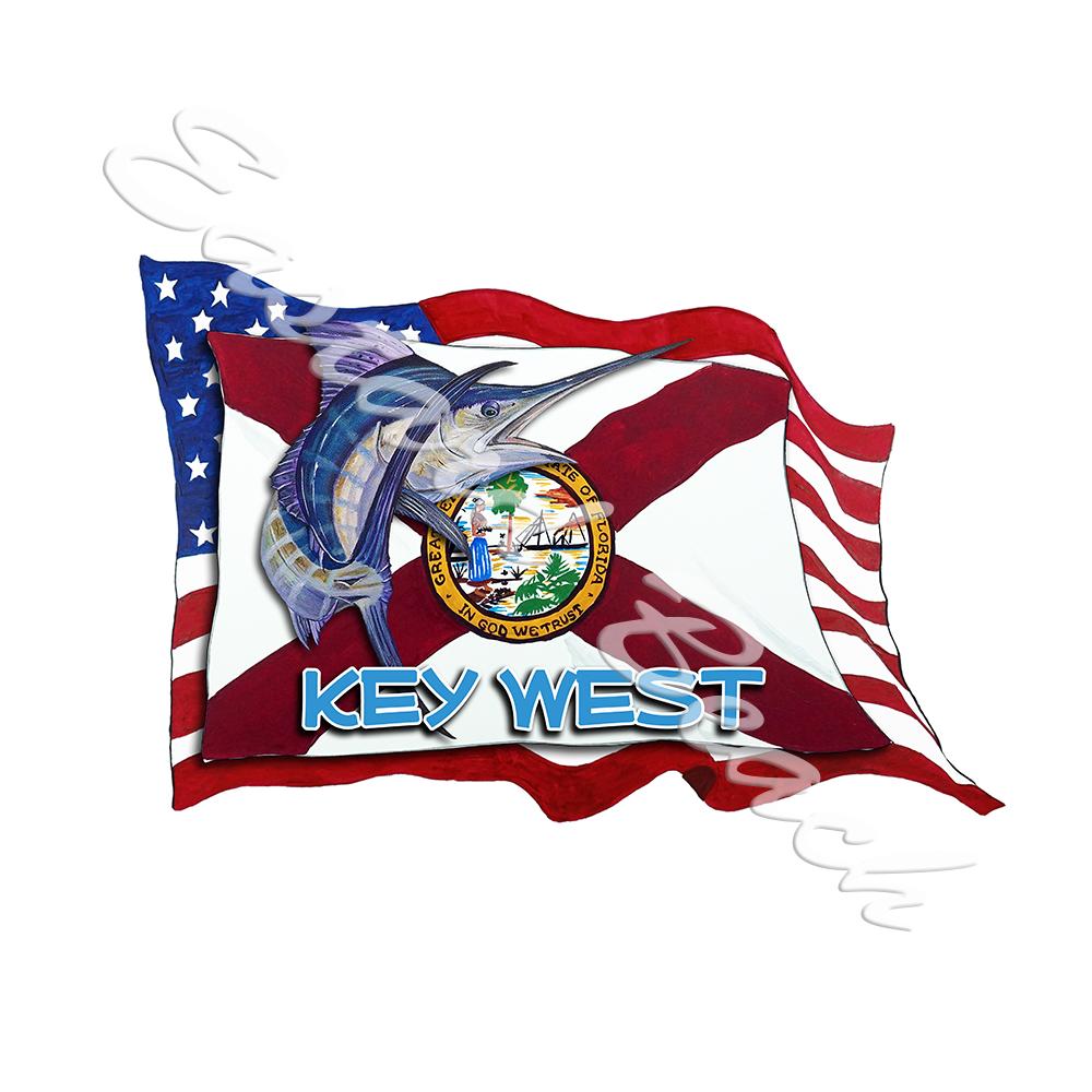 USA/FL Flags w/ Marlin - Key West
