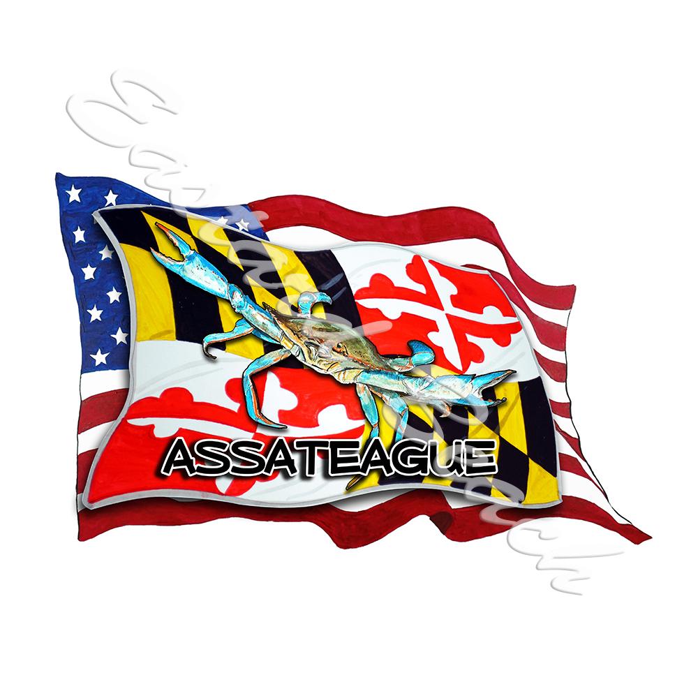 USA/Maryland Flags w/ Blue Crab - Assateague - Click Image to Close