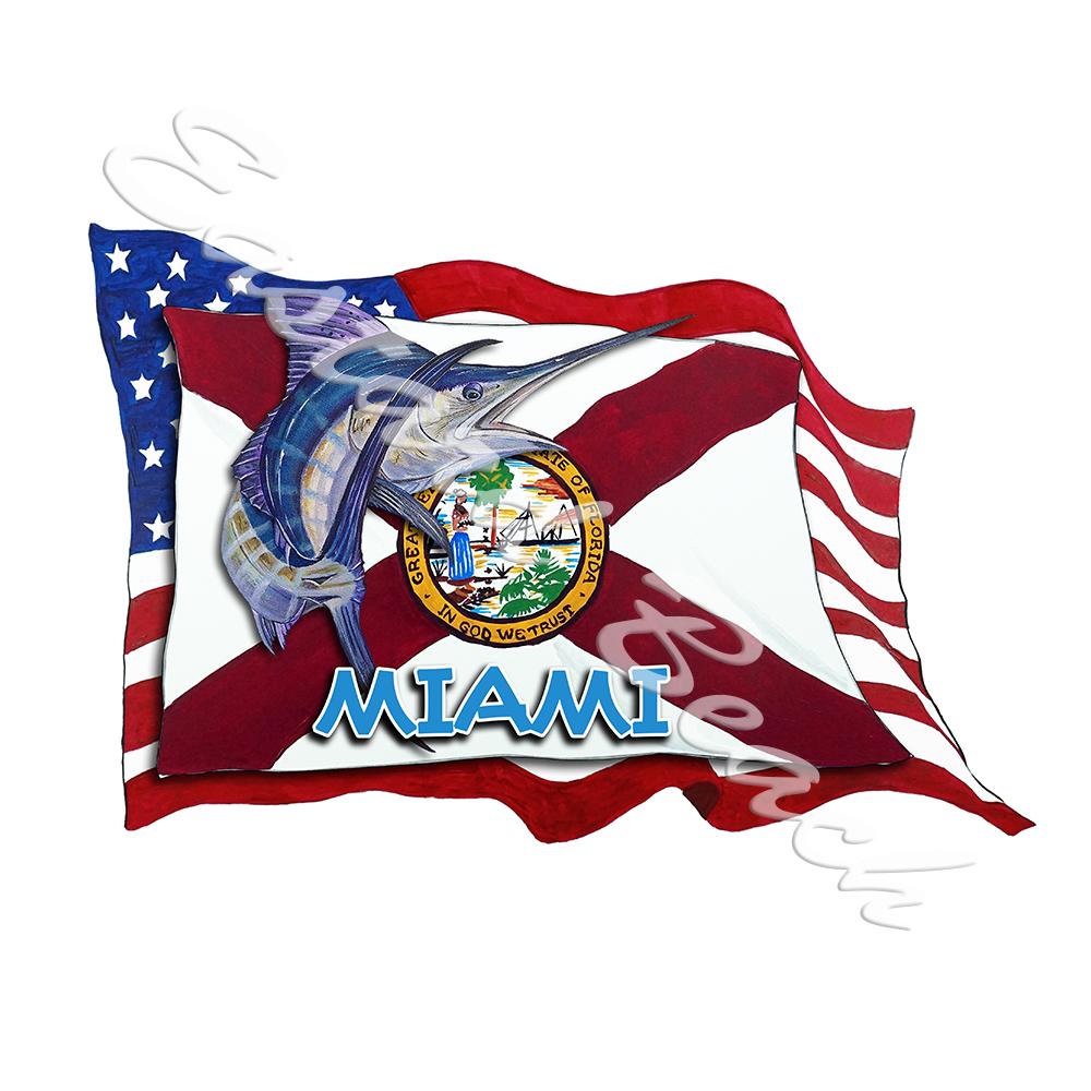 USA/FL Flags w/ Marlin - Miami - Click Image to Close