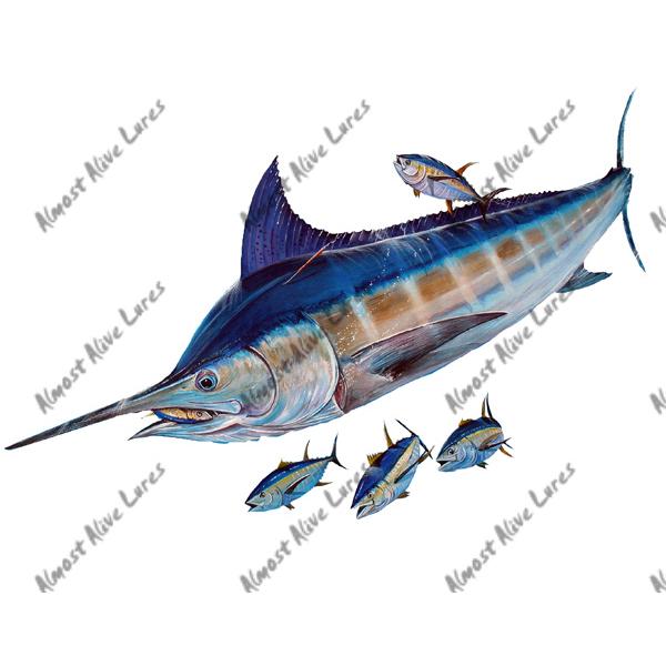 Blue Marlin & Tuna - Printed Vinyl Decal - Click Image to Close