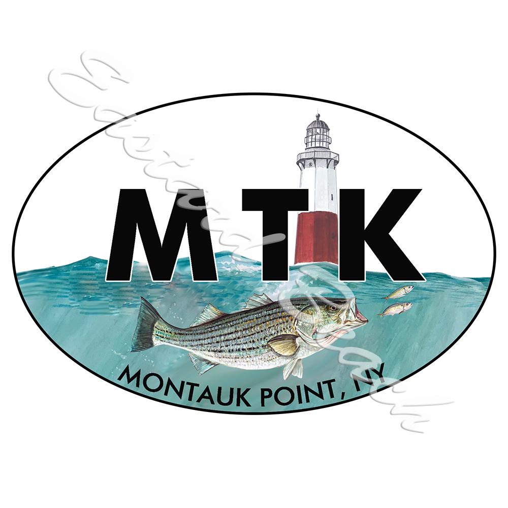 MTK - Montauk Point Lighthouse with Striper -Printed Vinyl Decal - Click Image to Close