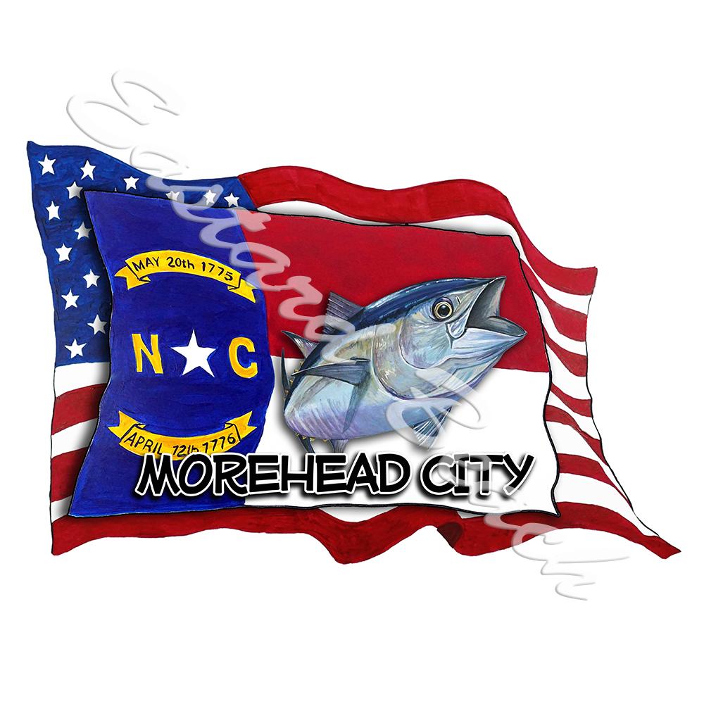 USA/NC Flags w/ Tuna - Morehead City - Click Image to Close