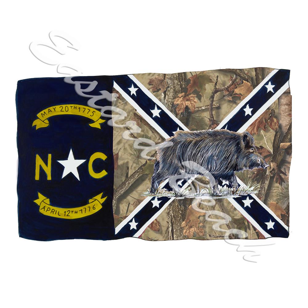 NC Camo Confederate Flag w/ Boar - Click Image to Close