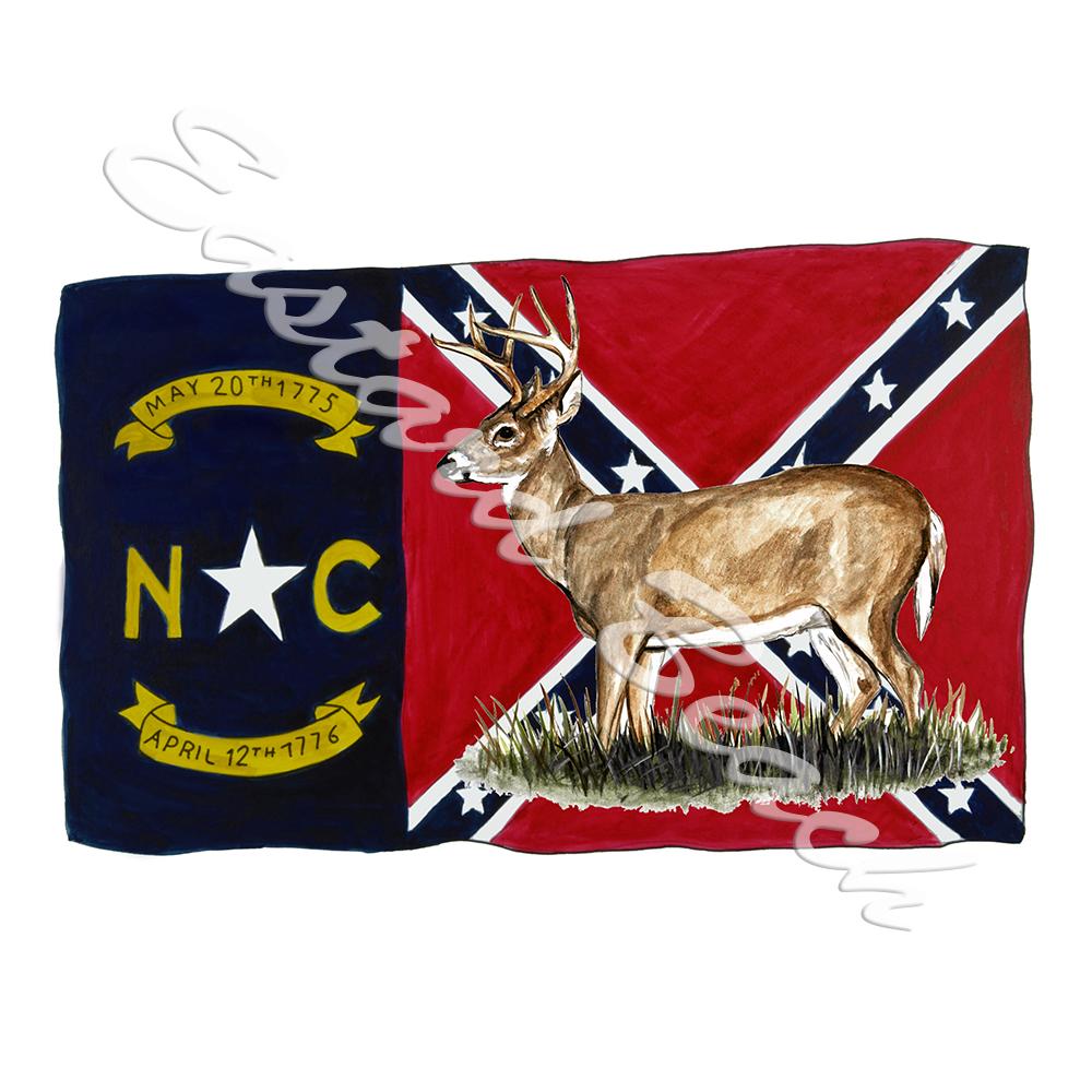NC Confederate Flag w/ Deer - Click Image to Close