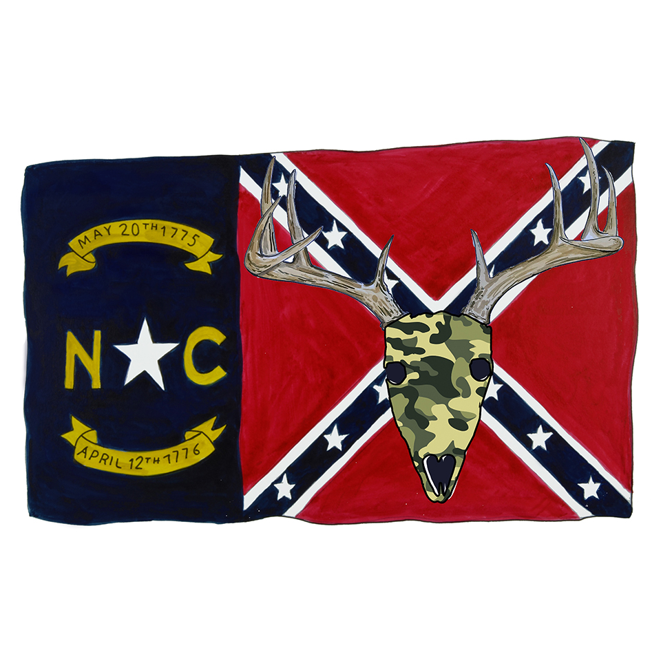 NC Confederate Flag w/ Camo Skull - Click Image to Close