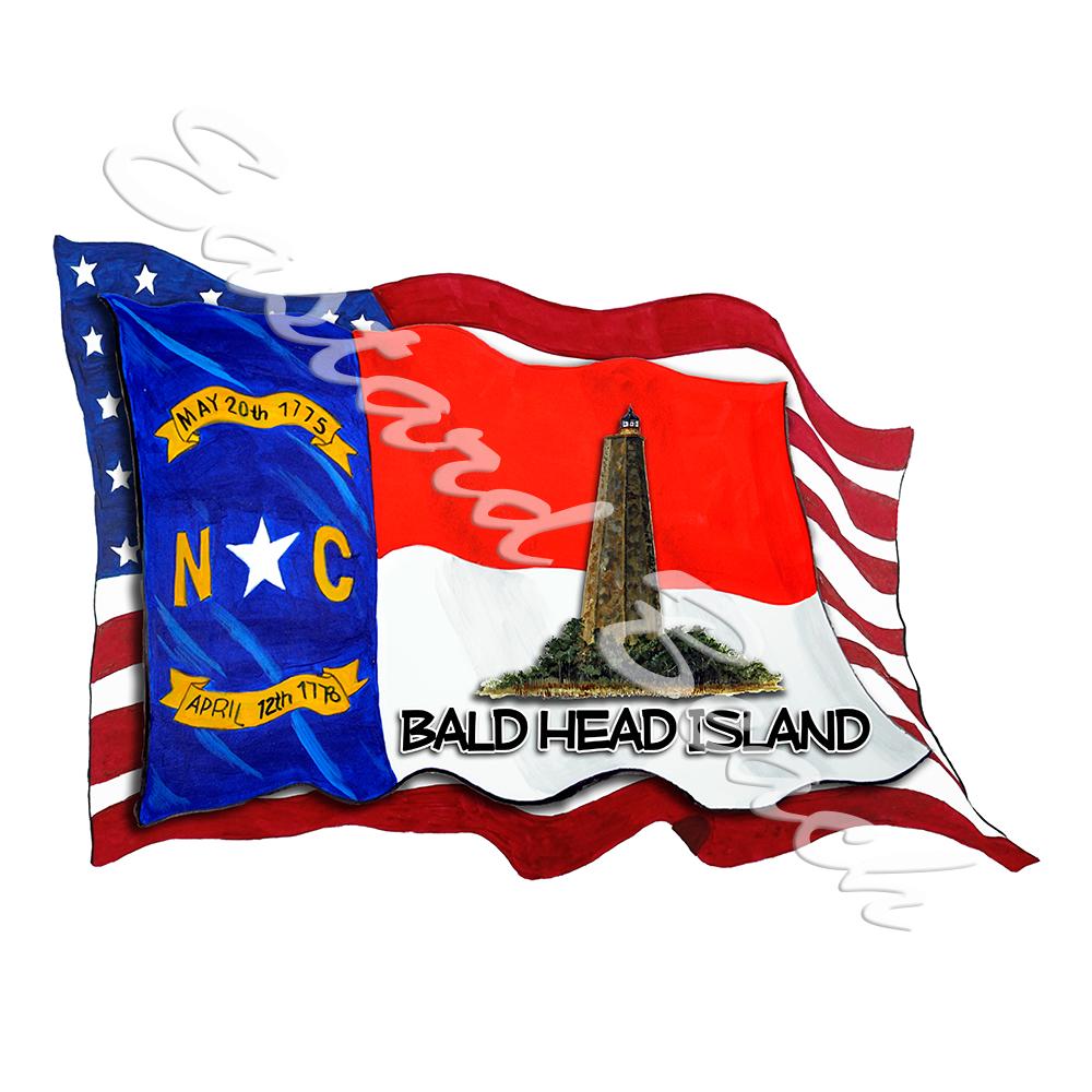 USA/NC Flags w/ Lighthouse - Bald Head - Click Image to Close