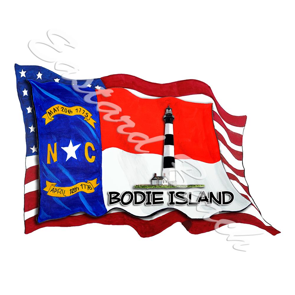 USA/NC Flags w/ Lighthouse - Bodie Island - Click Image to Close