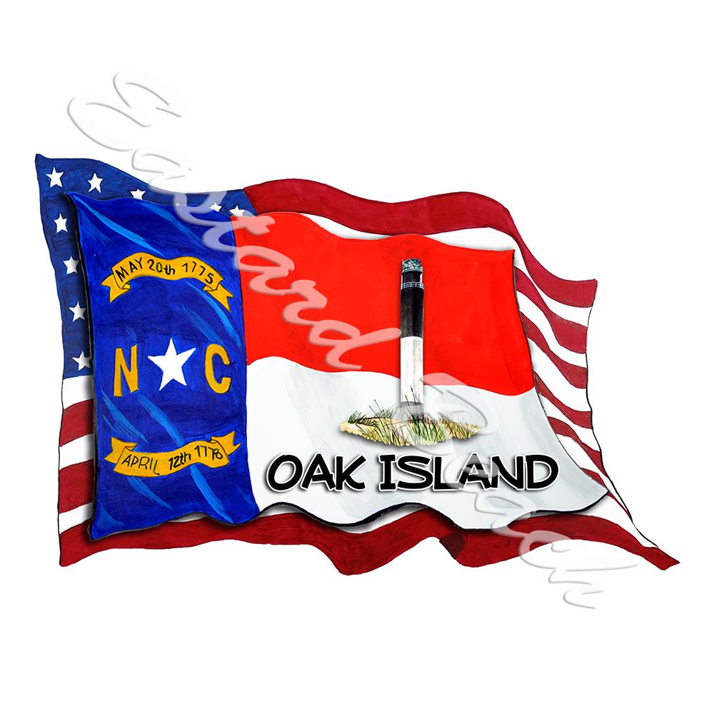 USA/NC Flags w/ Lighthouse - Oak Island - Click Image to Close