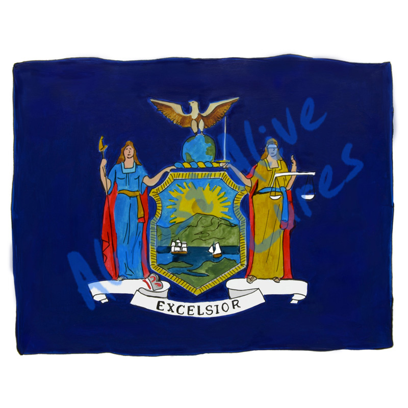 New York State Flag - Printed Vinyl Decal - Click Image to Close