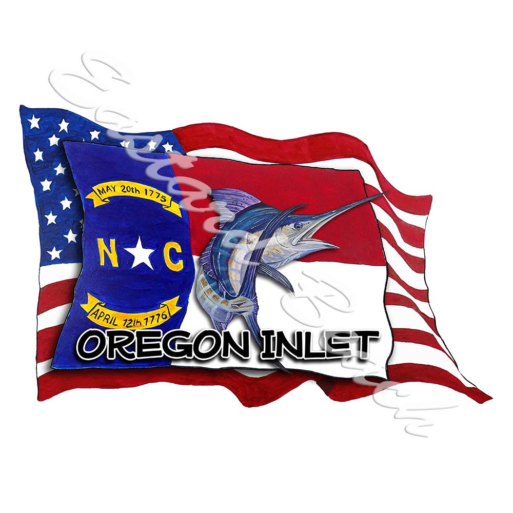 USA/NC Flags w/ Marlin - Oregon Inlet