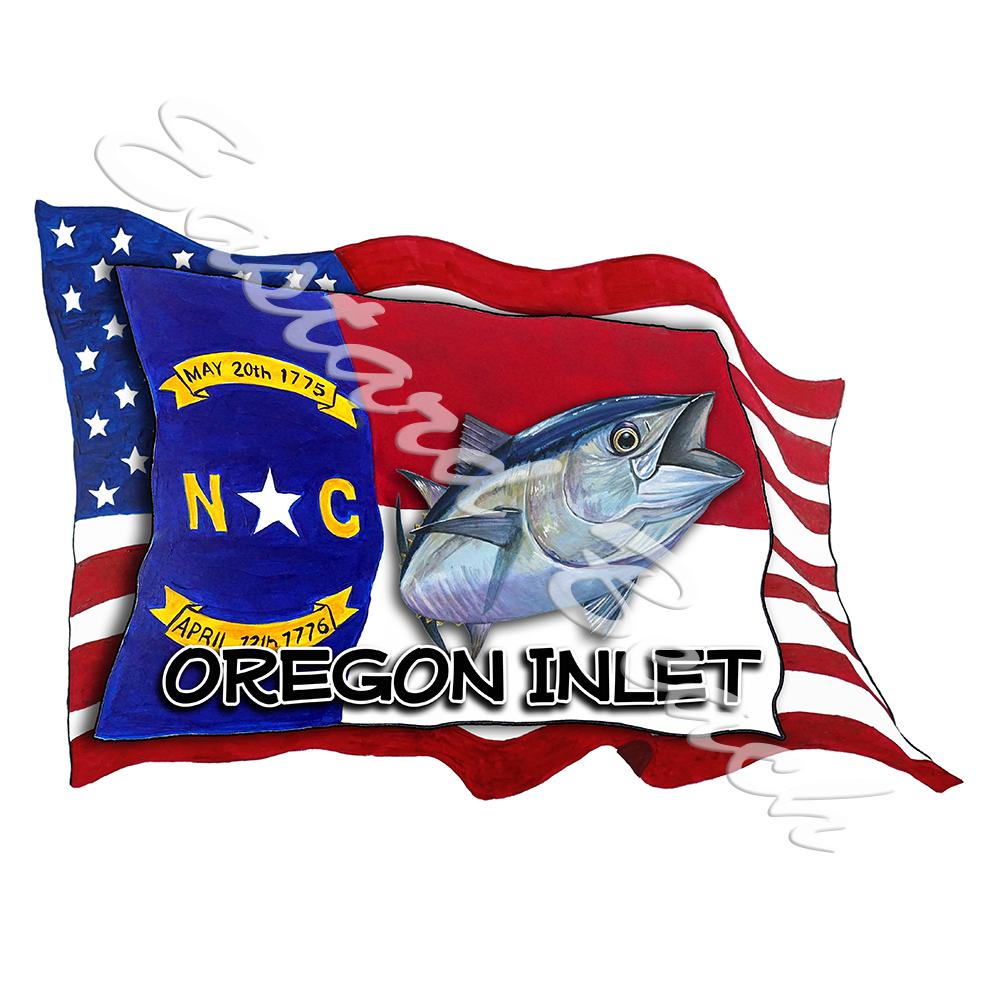USA/NC Flags w/ Tuna - Oregon Inlet