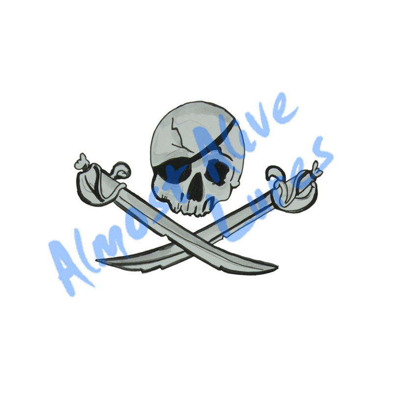 Skull And Cross Swords - Printed Vinyl Decal - Click Image to Close