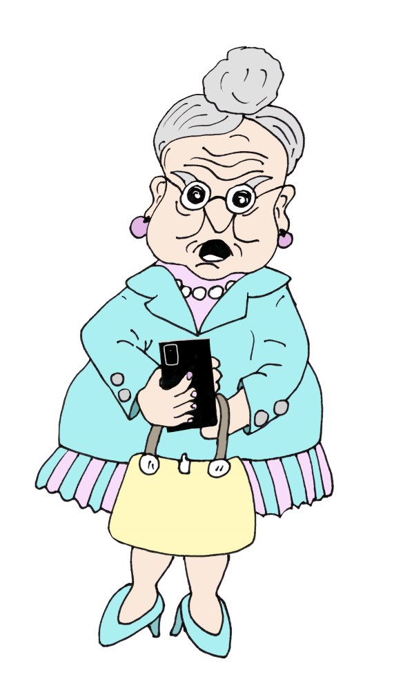 Old Lady Holding Phone - Click Image to Close