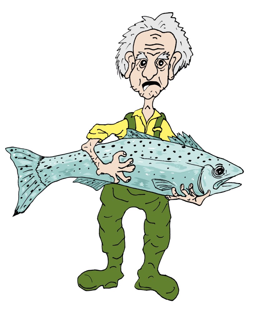 Old Man Holding Fish - Click Image to Close