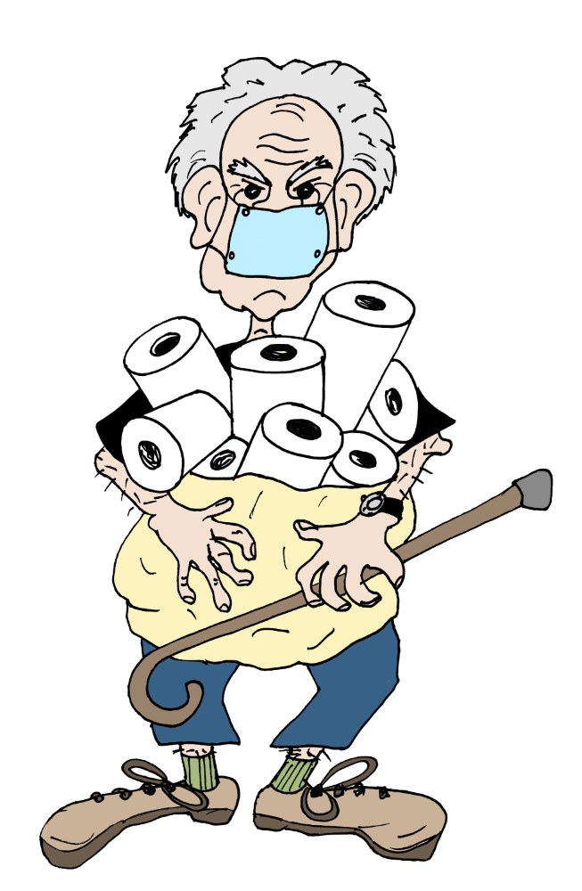 Old Man Hoarding Toilet Paper - Click Image to Close