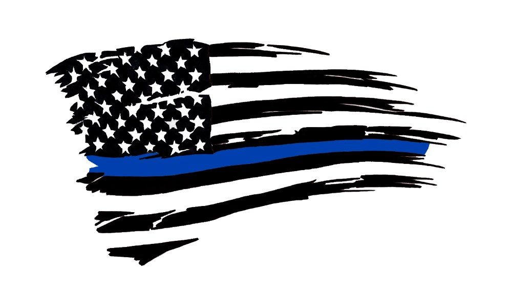 Tattered USA Flag - Blue Line