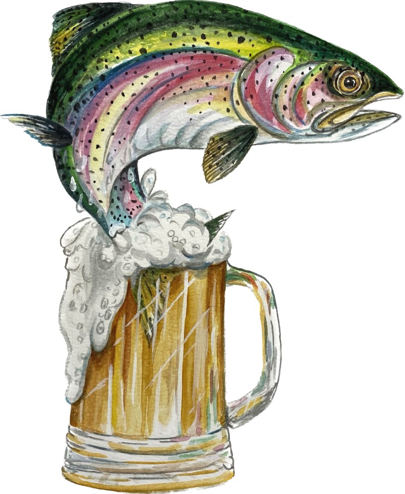 Rainbow Trout in Beer Mug - Click Image to Close