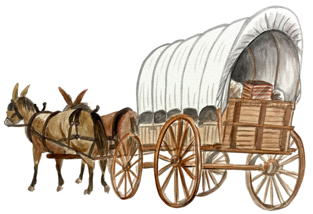 Covered Wagon with Horses - Click Image to Close