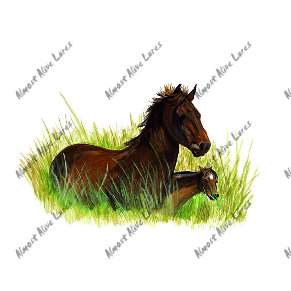 Horse Dam & Foal - Printed Vinyl Decal - Click Image to Close
