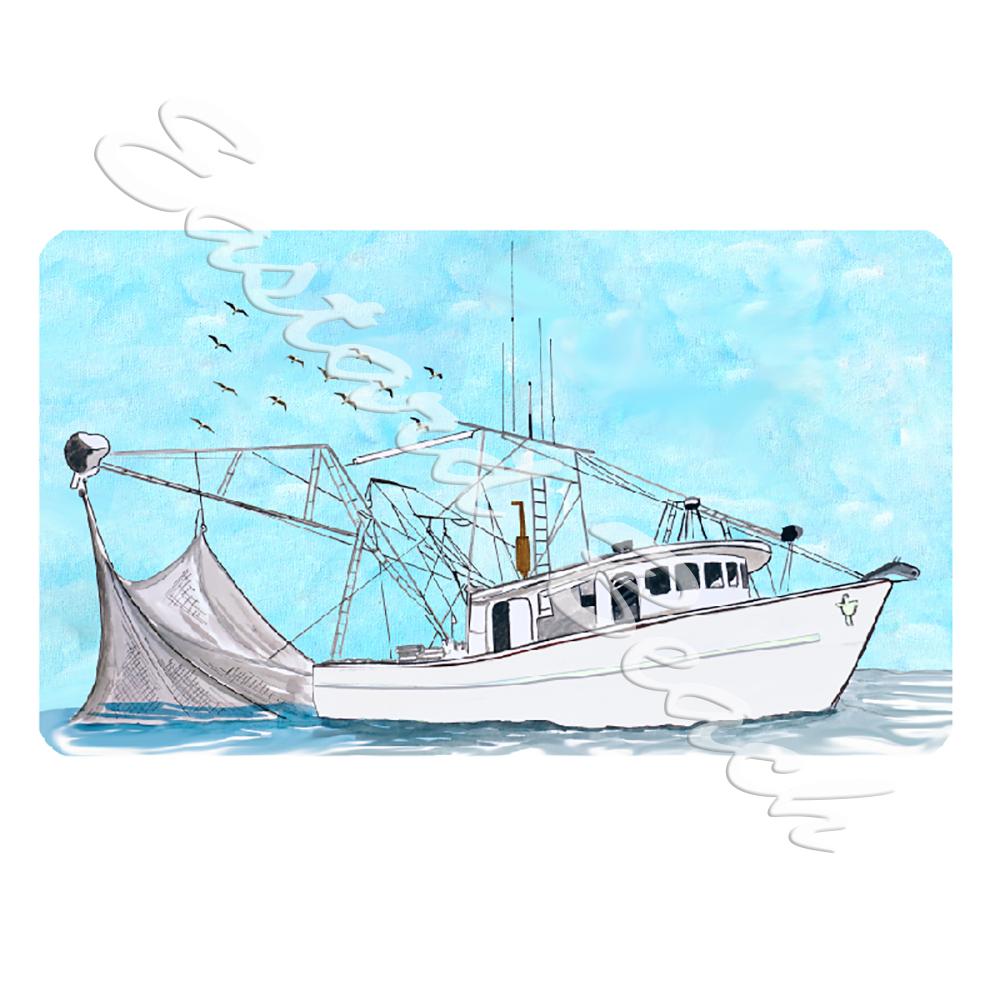 White Shrimp Boat - Vinyl Printed Decal - Click Image to Close