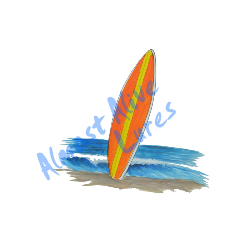 Surfboard In The Sand - Printed Vinyl Decal - Click Image to Close