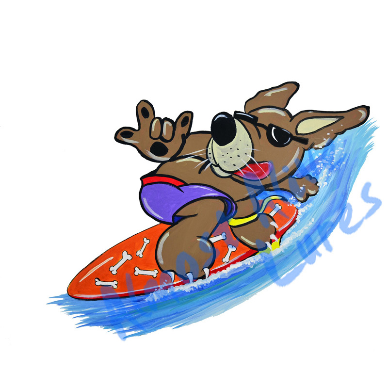 Surfer Dog - Printed Vinyl Decal - Click Image to Close