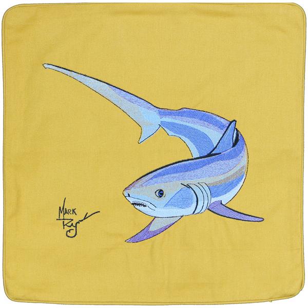 THRESHER LONG TAILED FOX SHARK EMBROIDERED CUSHION GOLD - Click Image to Close