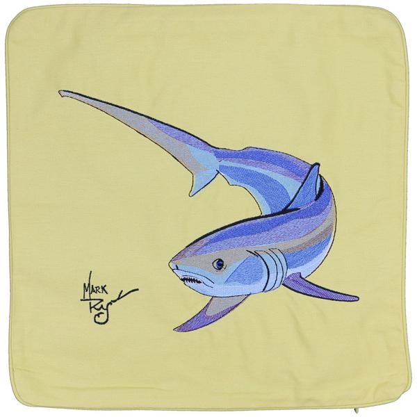 THRESHER LONG TAILED FOX SHARK EMBROIDERED CUSHION YELLOW - Click Image to Close