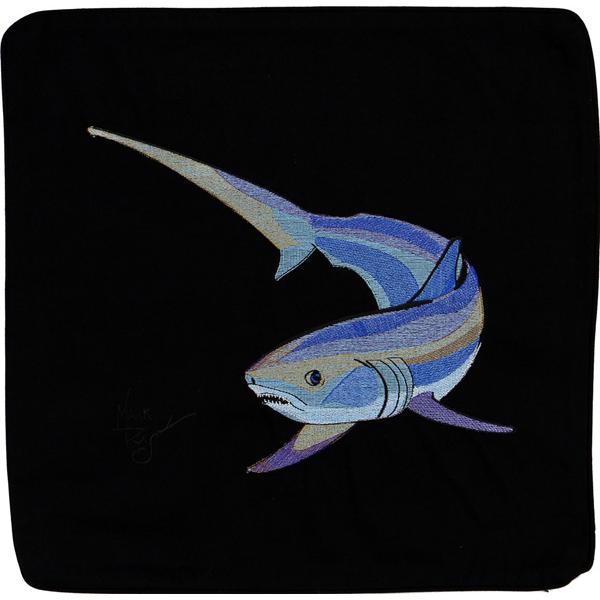 THRESHER LONG TAILED FOX SHARK EMBROIDERED CUSHION BLACK - Click Image to Close