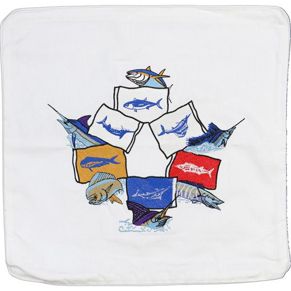MAHI TUNA MACKEREL MARLIN SAILFISH FLAGS DECORATIVE PILLOW WHITE - Click Image to Close