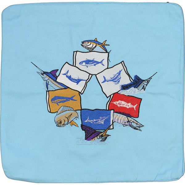 MAHI TUNA MACKEREL MARLIN SAILFISH FLAGS DECORATIVE CUSHION BLUE - Click Image to Close
