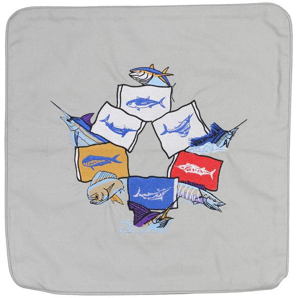 MAHI TUNA MACKEREL MARLIN SAILFISH FLAGS DECORATIVE CUSHION GREY - Click Image to Close