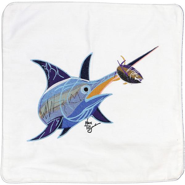 SWORDFISH EMBROIDERED DECORATIVE THROW PILLOW CUSHION WHITE - Click Image to Close
