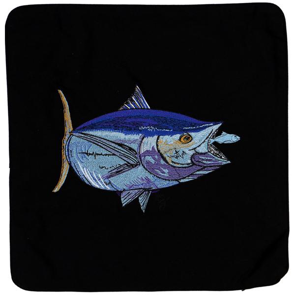 BLUE FIN TUNA FISH EMBROIDERED DECORATIVE THROW CUSHION BLACK - Click Image to Close