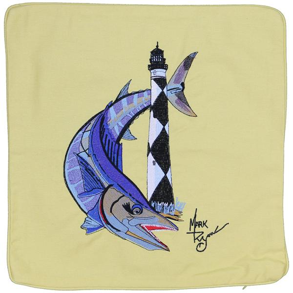 WAHOO CAPE LOOKOUT LIGHT LIGHTHOUSE HOUSE CANVAS CUSHION YELLOW - Click Image to Close