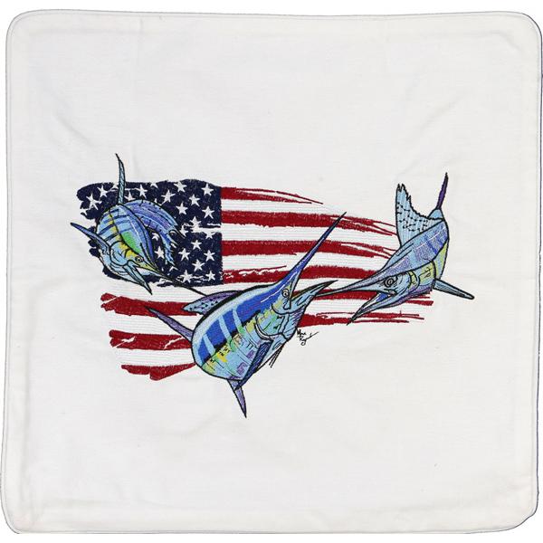 BILLFISH SAILFISH MARLIN FISHING USA FLAG DECOR CUSHION WHITE - Click Image to Close