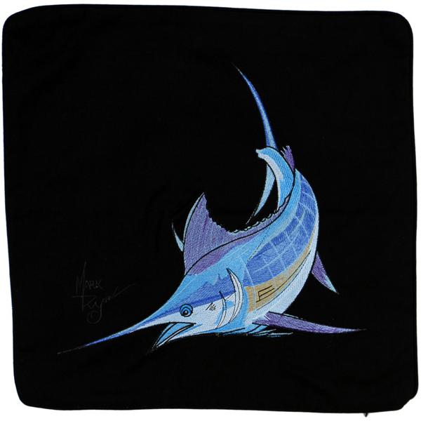 ATLANTIC BLUE MARLIN FISH DECORATIVE THROW PILLOW CUSHION BLACK