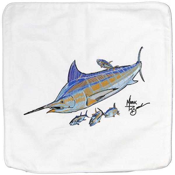 BLUE MARLIN TUNA FISH INDOOR OUTDOOR CANVAS PILLOW CUSHION WHITE - Click Image to Close
