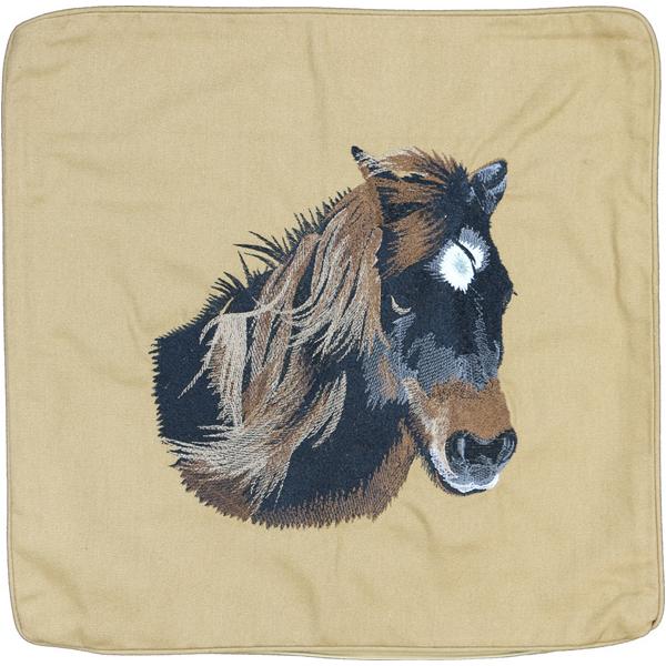 Horse 43 cm x 43 cm Embroidered Cushion: Dark Tan - Click Image to Close